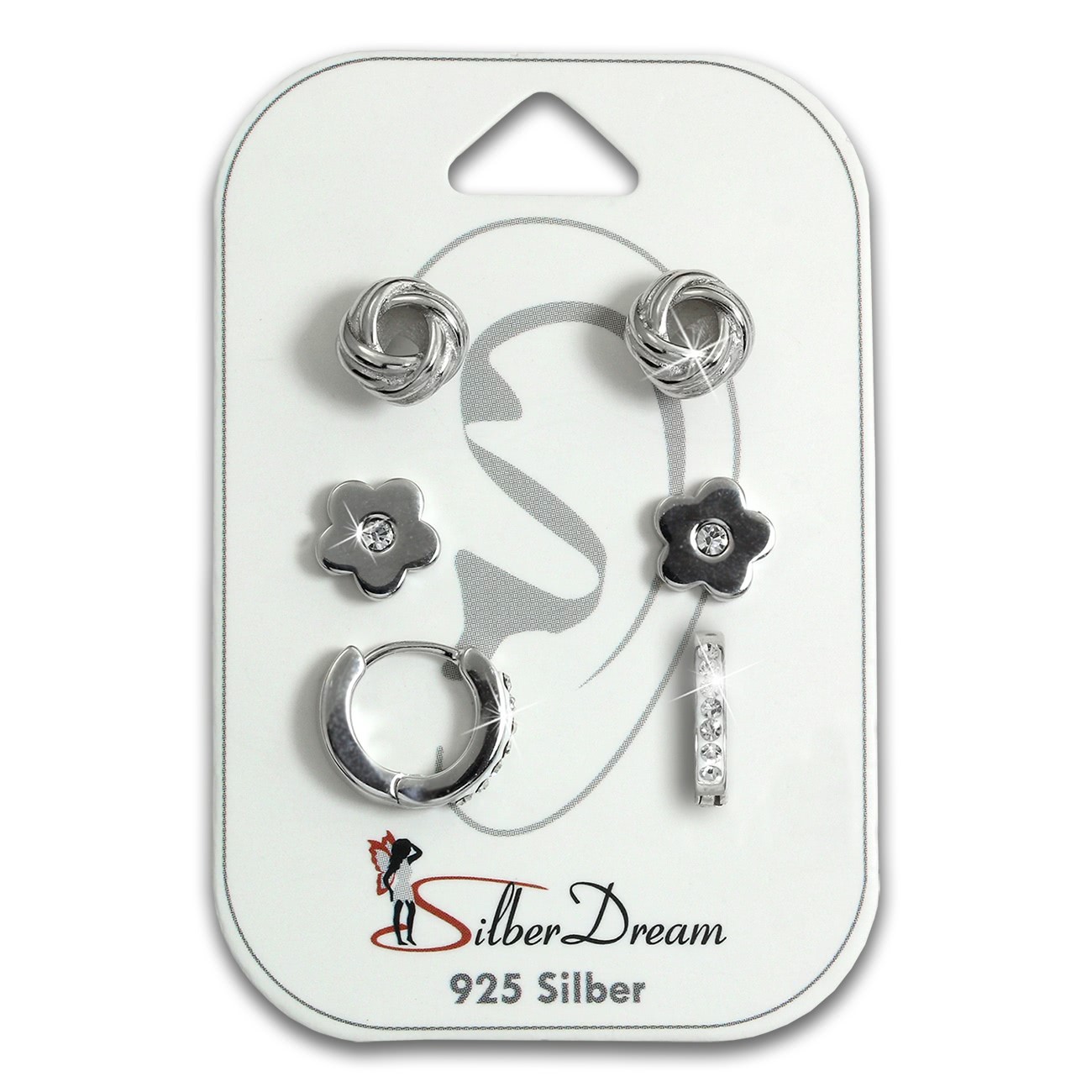 SilberDream Ohrringe 3er Set Knoten, Blume, Creole Zirkonia 925 Silber SDS616WJ