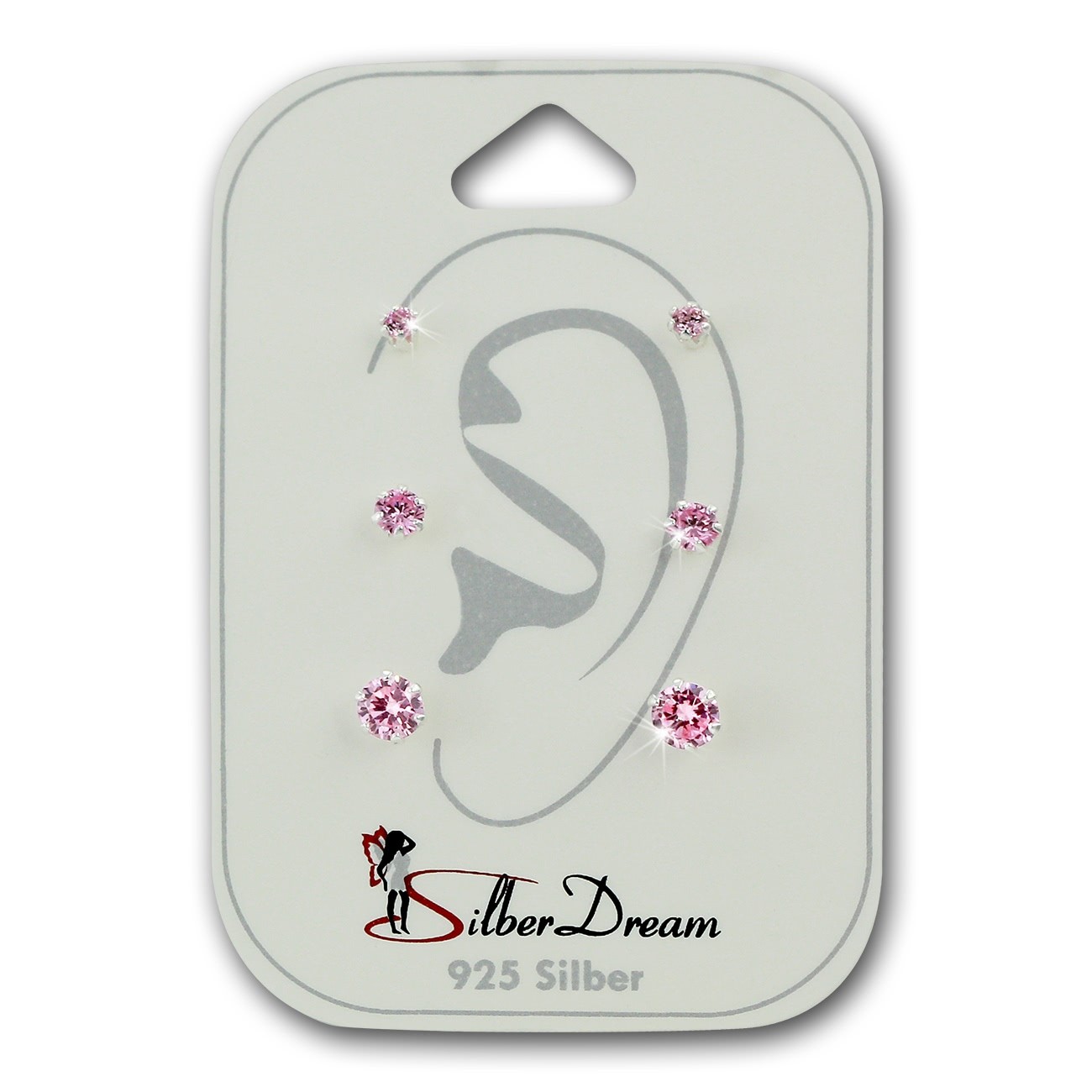 SilberDream Ohrstecker 3er Set Zirkonia rosa 925 Silber Ohrring SDS810P