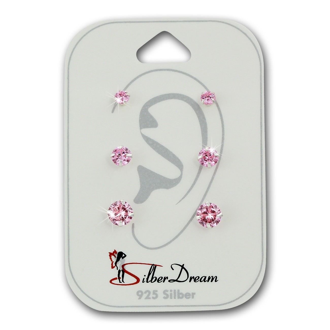 SilberDream Ohrstecker 3er Set Zirkonia rosa 925 Silber Ohrring SDS812P