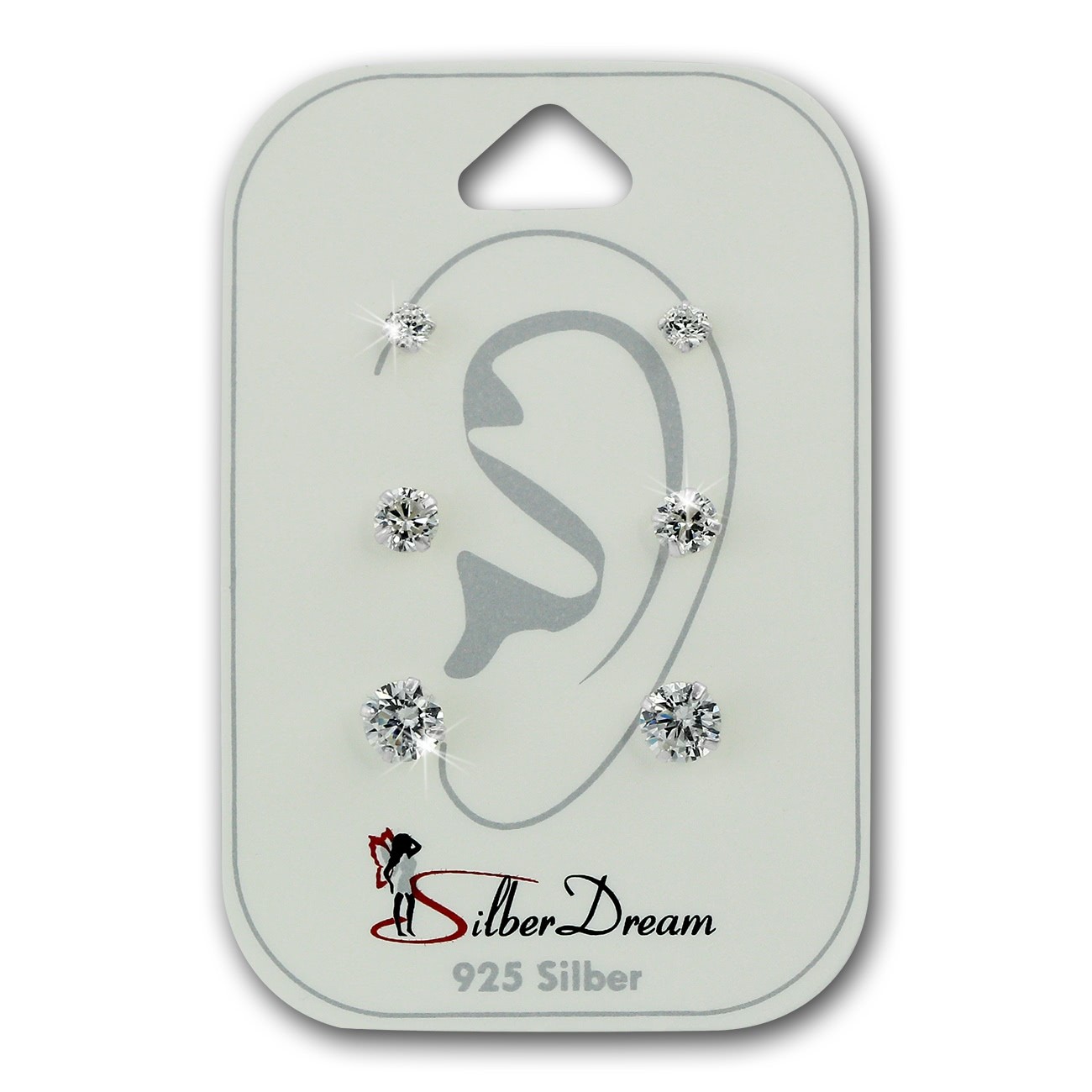 SilberDream Ohrstecker 3er Set Zirkonia weiß 925 Silber Ohrring SDS812W