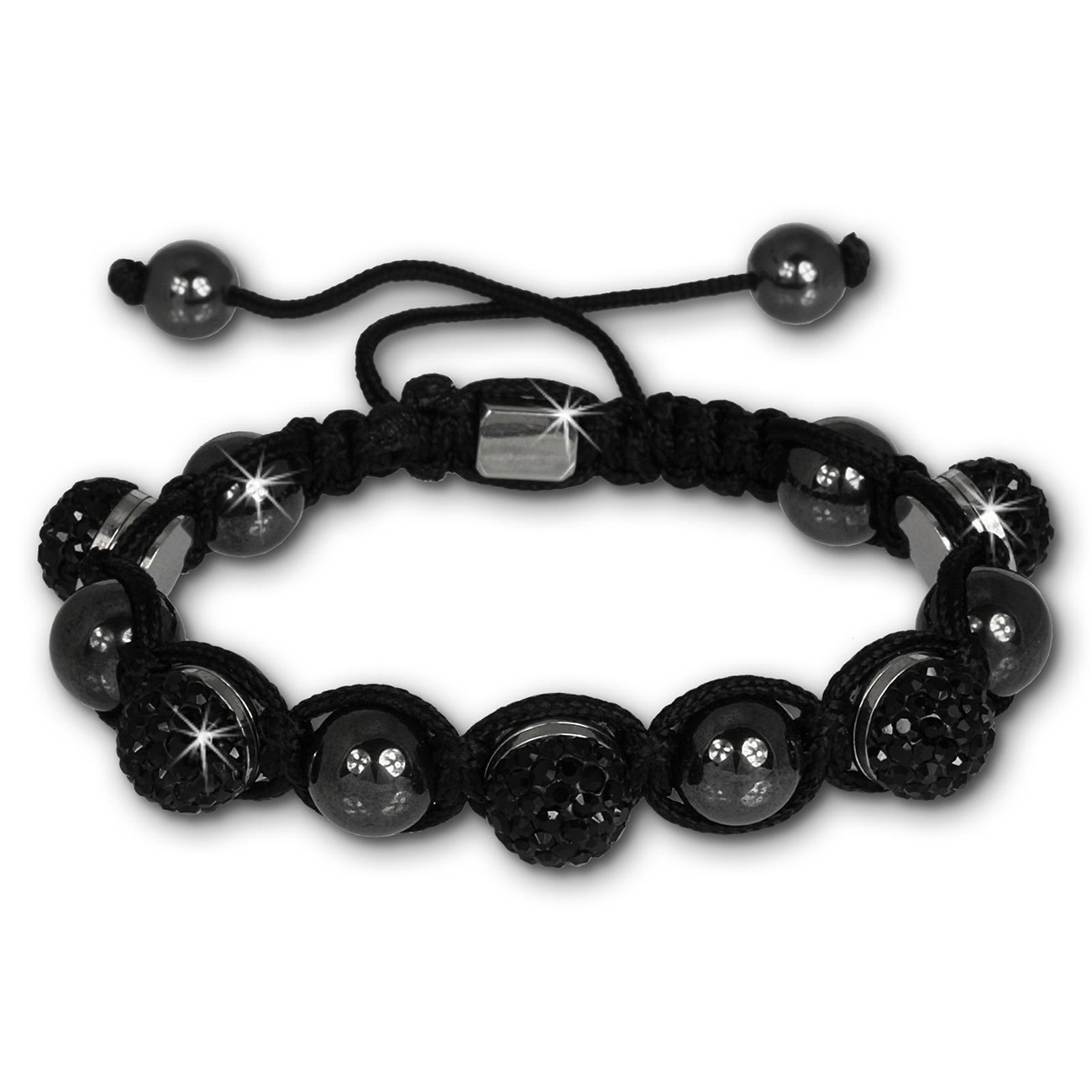 Shamballa Armband original Sterlinx mit 5 schwarze Glitzerkugeln SHS51S