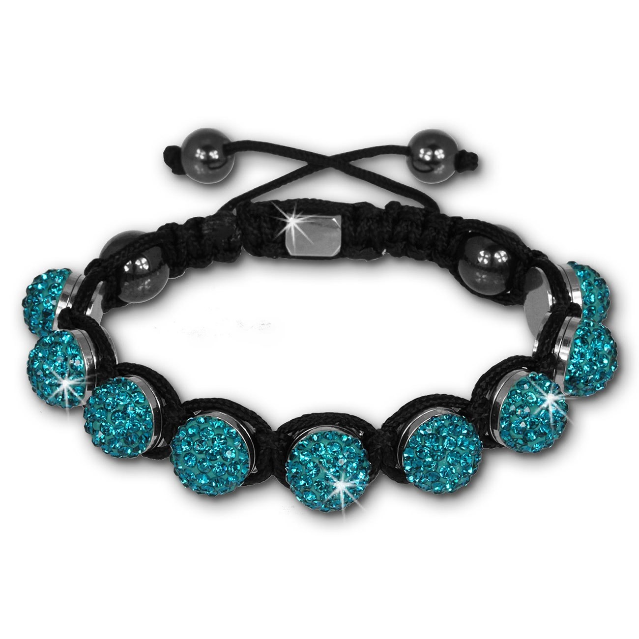 Shamballa Armband original Sterlinx mit 9 türkisen Glitzerkugeln SHS90T