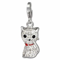 SilberDream Glitzer Charm Katze weiß Zirkonia Kristalle GSC506W