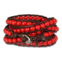 SilberDream Lederarmband Glas Kugel rot Damen Armband LA2624R