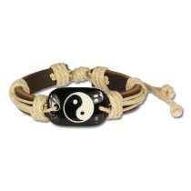 SilberDream Leder Armband braun Ying Yang Surferarmband LA3196B