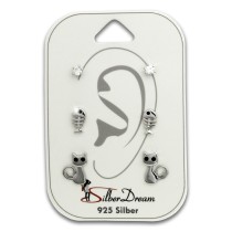 SilberDream Ohrstecker 3er Set Zirkonia, Fischgräte, Katze 925 Ohrring SDS625WS