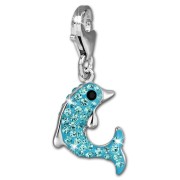 SilberDream Glitzer Charm Delfin hellblau Zirkonia Kristalle GSC516H