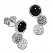 SilberDream Ohrstecker drei Kreise schwarz 925er Glitzer Kristalle GSO600S