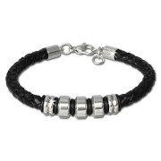 SilberDream Lederarmband Edelstahl Beads schwarz Leder Armband LAP006S