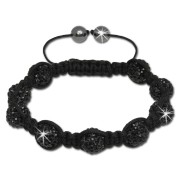 SilberDream Shamballa Armband Zirkonia schwarz 9 Glitzer Kugeln SDA924