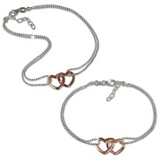 SilberDream Schmuckset Doppelherz Armband & Fußkette rose 925 Silber SDS2200T