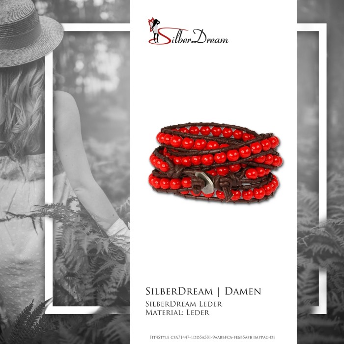 SilberDream Lederarmband Glas Kugel rot Damen Armband LA2624R