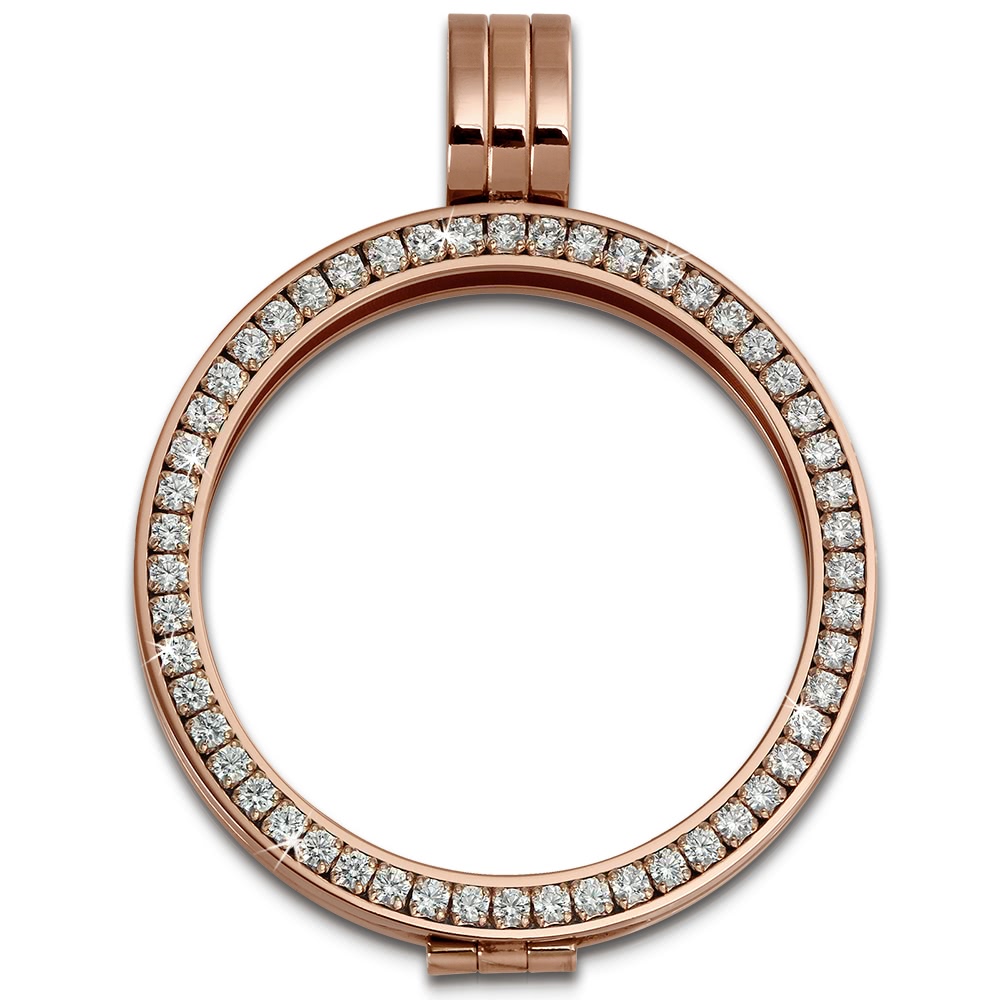 Amello Coinfassung 30mm Kettenanhnger rose Zirkonia Edelstahlschmuck ESC005W