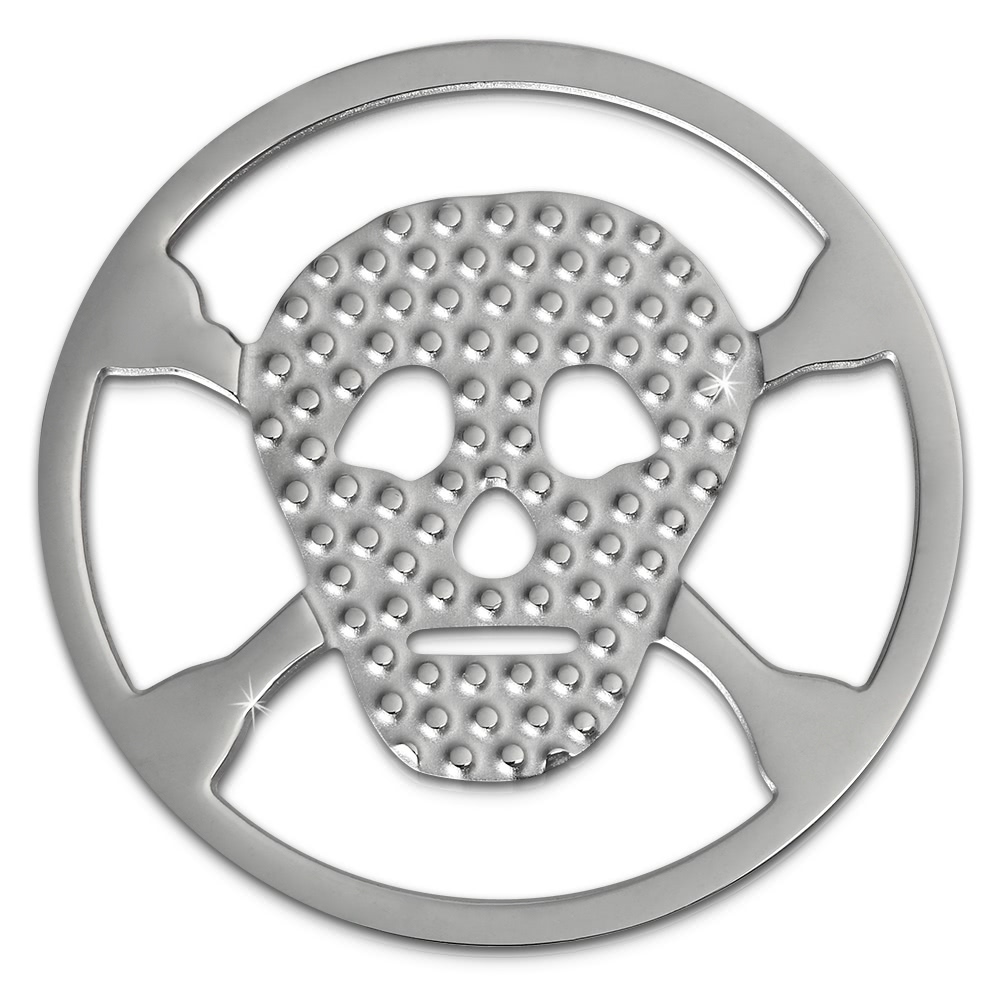 Amello Edelstahl Coin Totenkopf Silber f�r Coinsfassung Stahlschmuck ESC512J