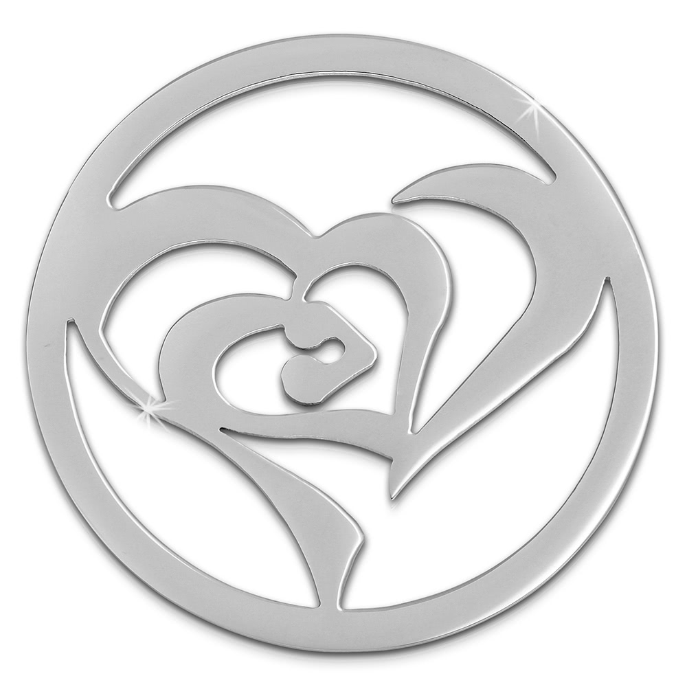 Amello Edelstahl Coin Herz in Herz silber f�r Coinsfassung Schmuck ESC516J