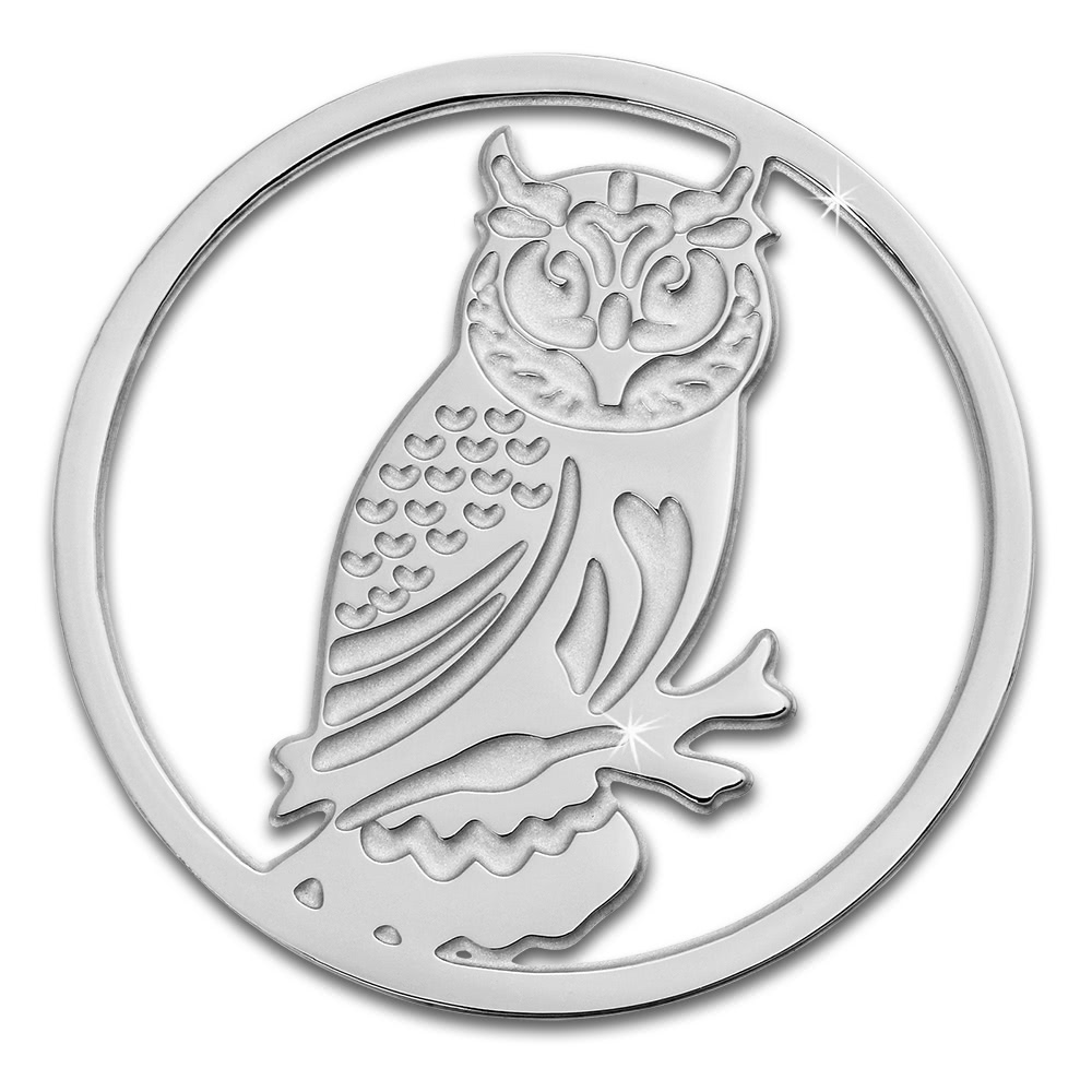Amello Edelstahl Coin Eule 30mm silber f�r Coinsfassung Stahlschmuck ESC520J