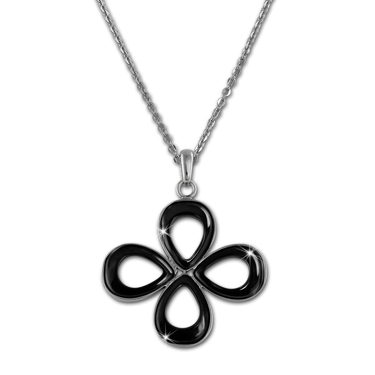 Amello Halskette Keramik Blume schwarz Damen Edelstahlschmuck ESKX28S