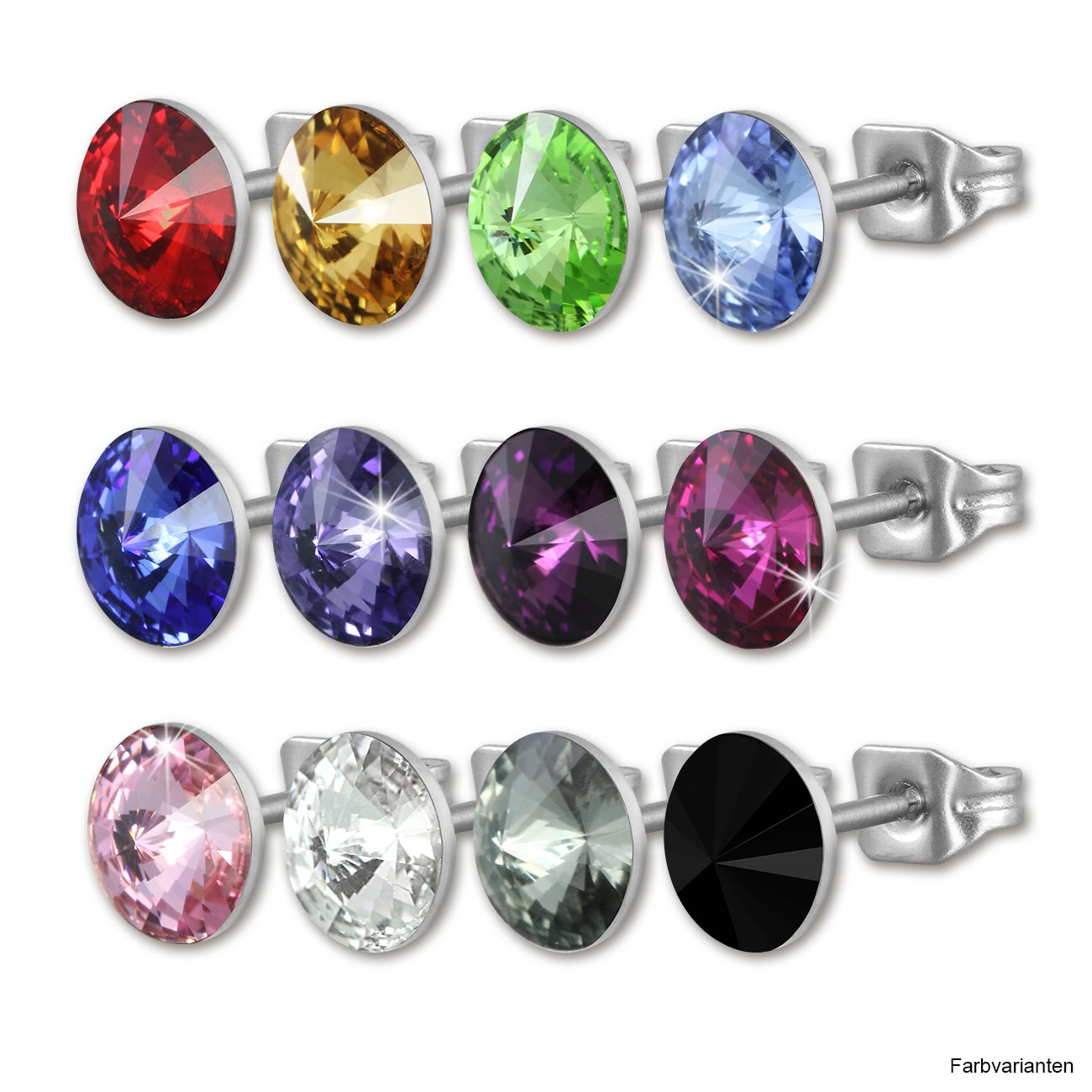 Amello Edelstahl Ohrstecker rund Zirkonia Damen Ohrringe farbig ESOS11X