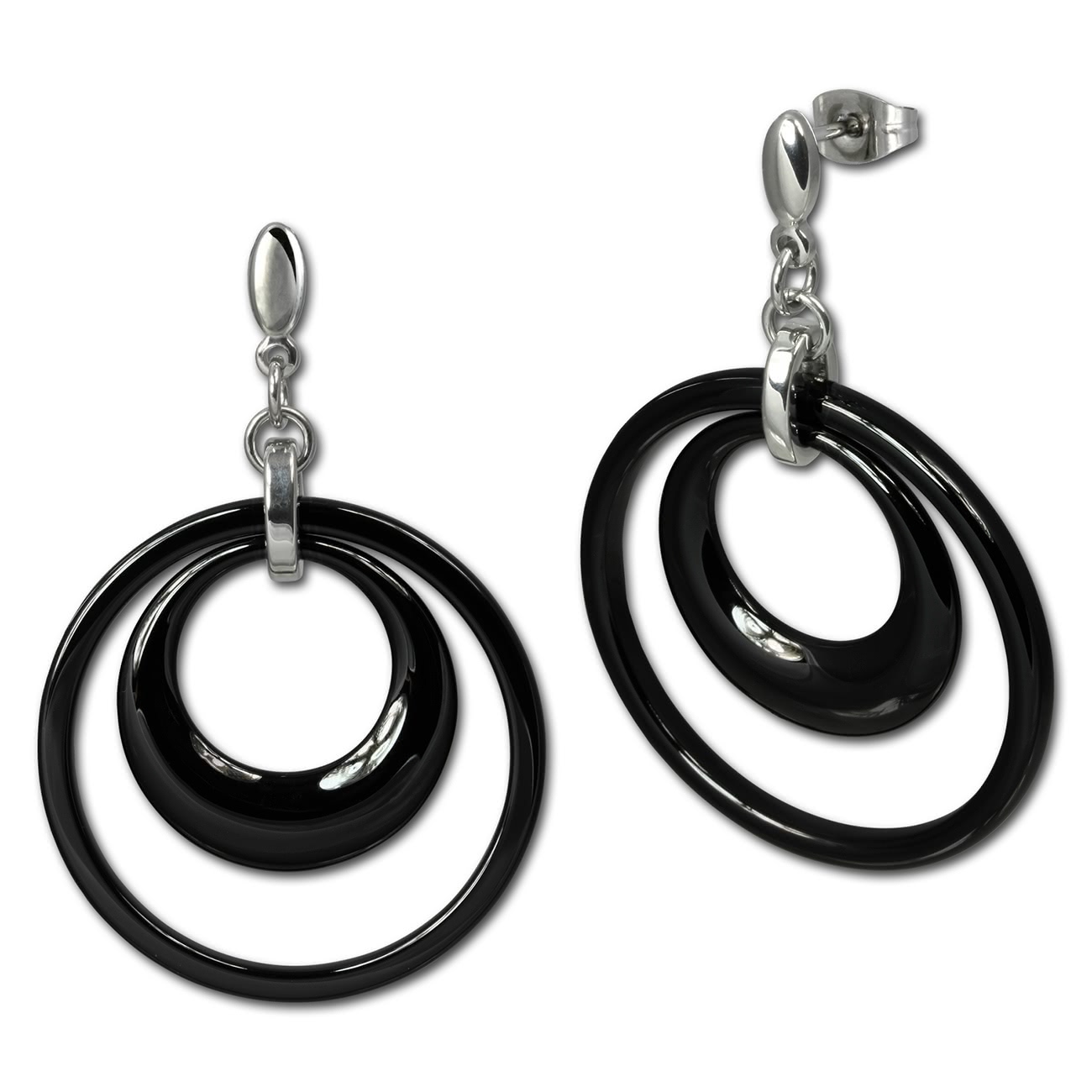 Amello Ohrringe Keramik Doppel schwarz Damen Edelstahlschmuck ESOX05S