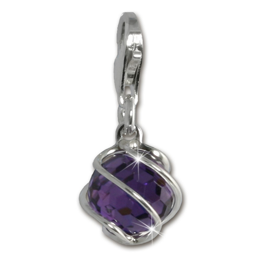 SilberDream Charm Zirkonia Kugel lila Armband Anhnger FC200V