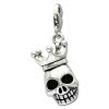 Charm Totenkopf mit Krone 3D in 925 Sterling Silber Charms Anhänger für Armbänder - Silber Dream Charms - FC694