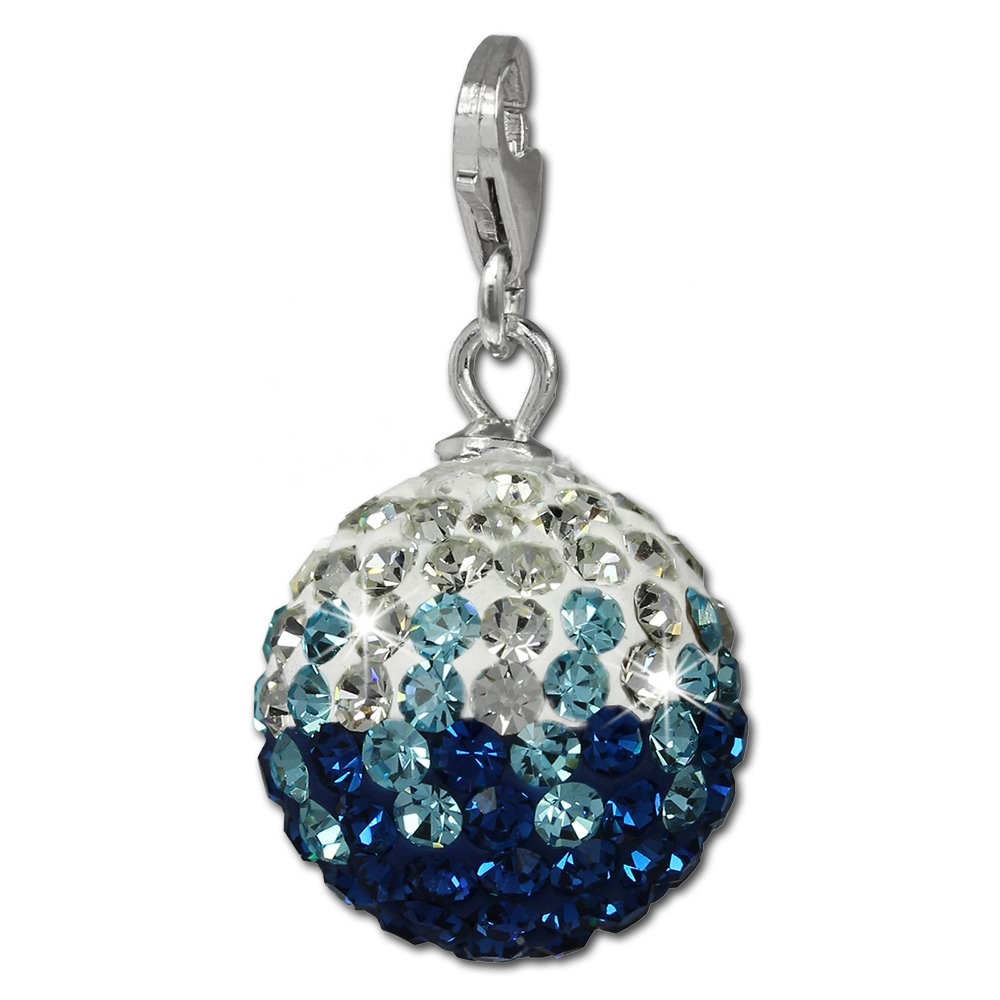 SilberDream Glitzer Charm Kugel blau/wei Zirkonias GSC219B
