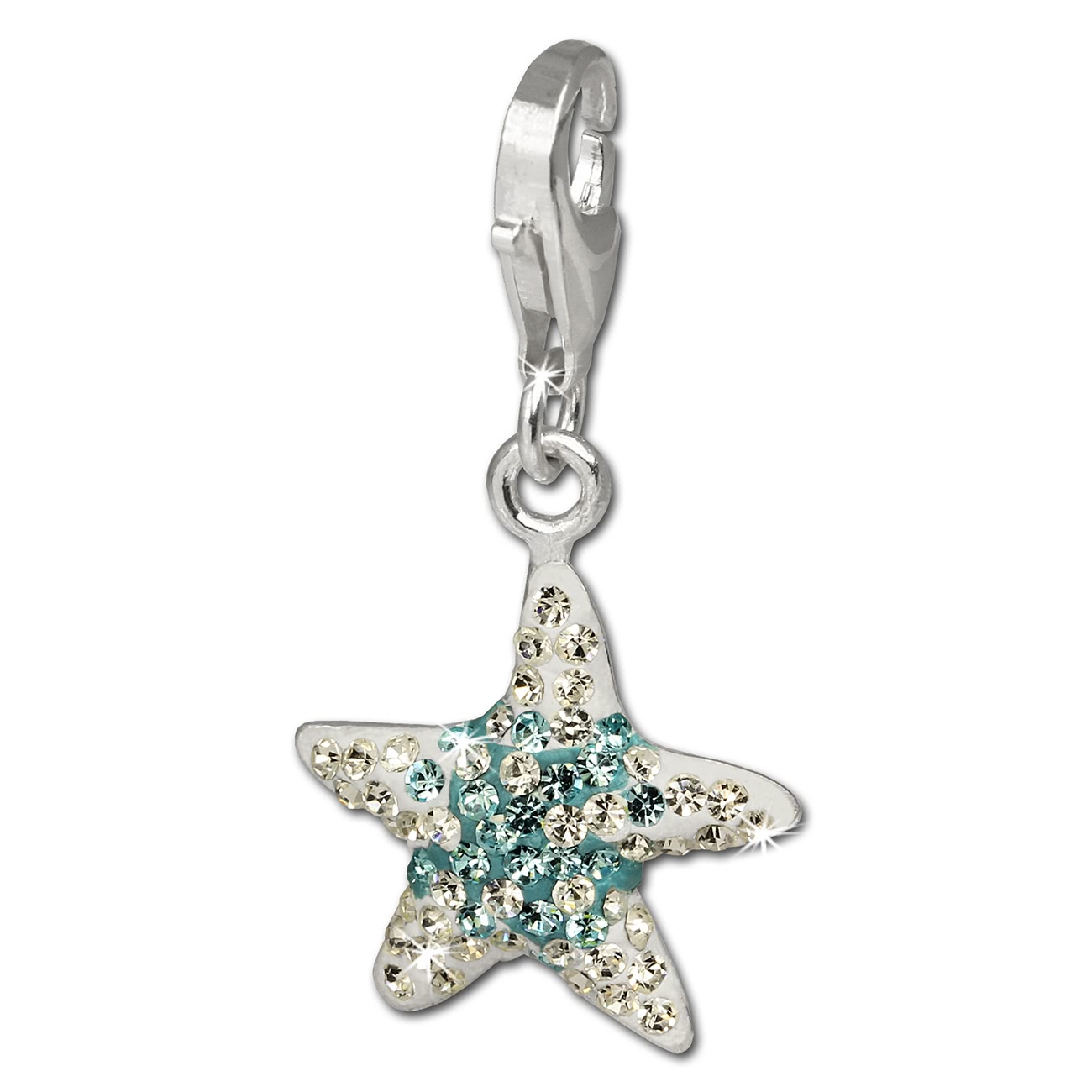 SilberDream Glitzer Charm Seestern blau Swarovski Elements 925 GSC307