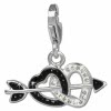 Glitzerschmuck Charm Doppelherz schwarz Schmuck mit Zirkonia Kristall - Silber Dream Charms - GSC503S