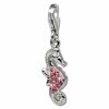 Glitzerschmuck Charm Seepferd rosa Schmuck mit Zirkonia Kristallen in 925 Sterling Silber - Silber Dream Charms - GSC519A