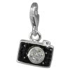 Glitzerschmuck Charm Fotoapparat schwarz Schmuck mit Zirkonia Kristallen - Silber Dream Charms - GSC560S