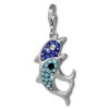 Glitzerschmuck Charm Delfin- Paar hellblau Schmuck mit Zirkonia Kristallen - Silber Dream Charms - GSC582H