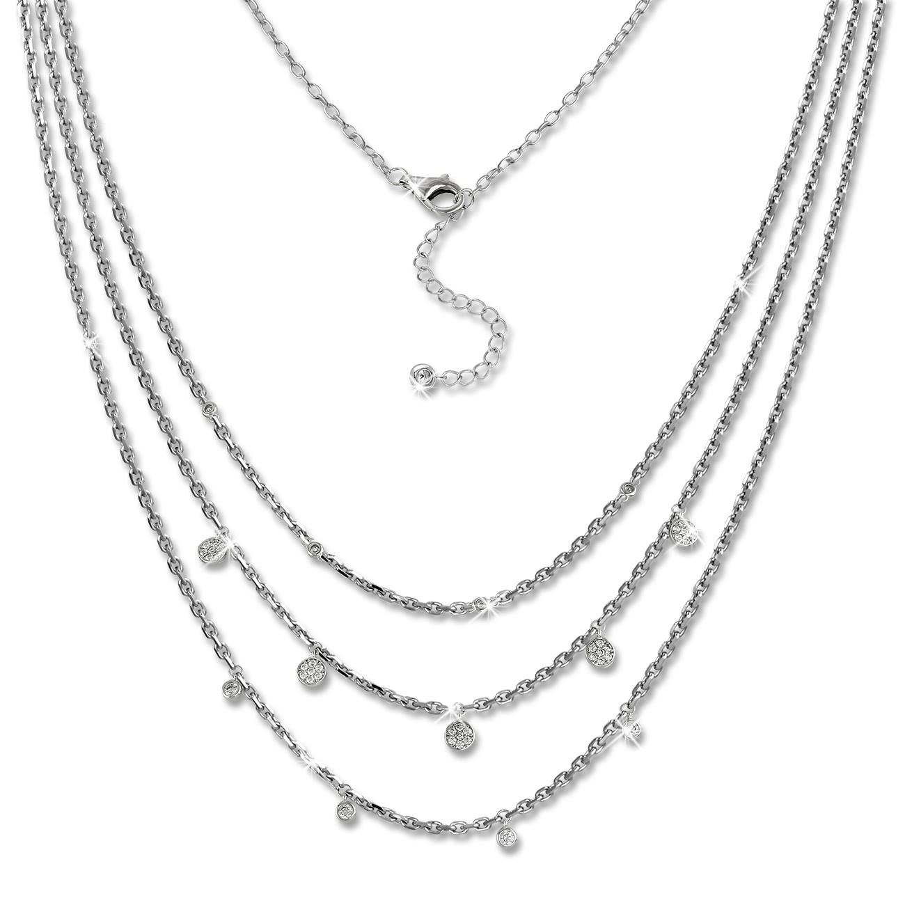 SilberDream 3er Layer Halskette Zirkonia wei� 925 Silber 44-47cm Kette GSK414W