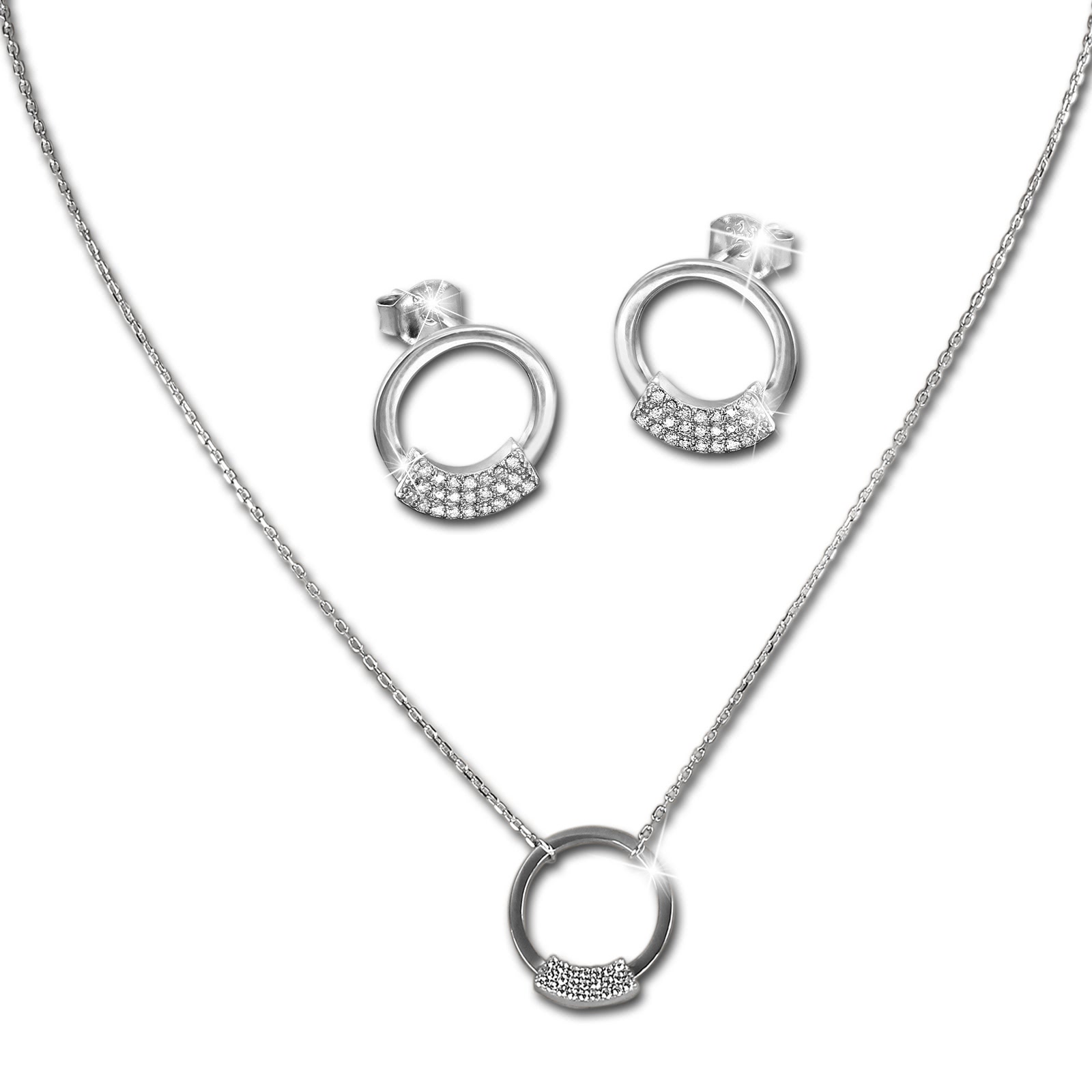 SilberDream Schmuck Set Kette und Ohrringe Circle Zirkonia Silber GSS403W