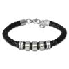 SilberDream Lederarmband Edelstahl Beads schwarz Leder Armband LAP006S