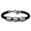 SilberDream Lederarmband Edelstahl Perle schwarz Leder Armband LAP007S