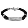 SilberDream Lederarmband Plakette schwarz Edelstahl Armband LAP009S