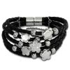 Amello Leder Armband schwarz Blmchen Zirkona wei Edelstahl Verschluss LAQ019S9