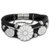 Amello Nappa-Leder Armband schwarz Blumen weiß Edelstahl Verschluss LAQ021S9