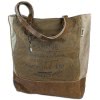 Sunsa Vintage Upcycle XL Shopper  Canvas Echt-Leder braun OTA208N
