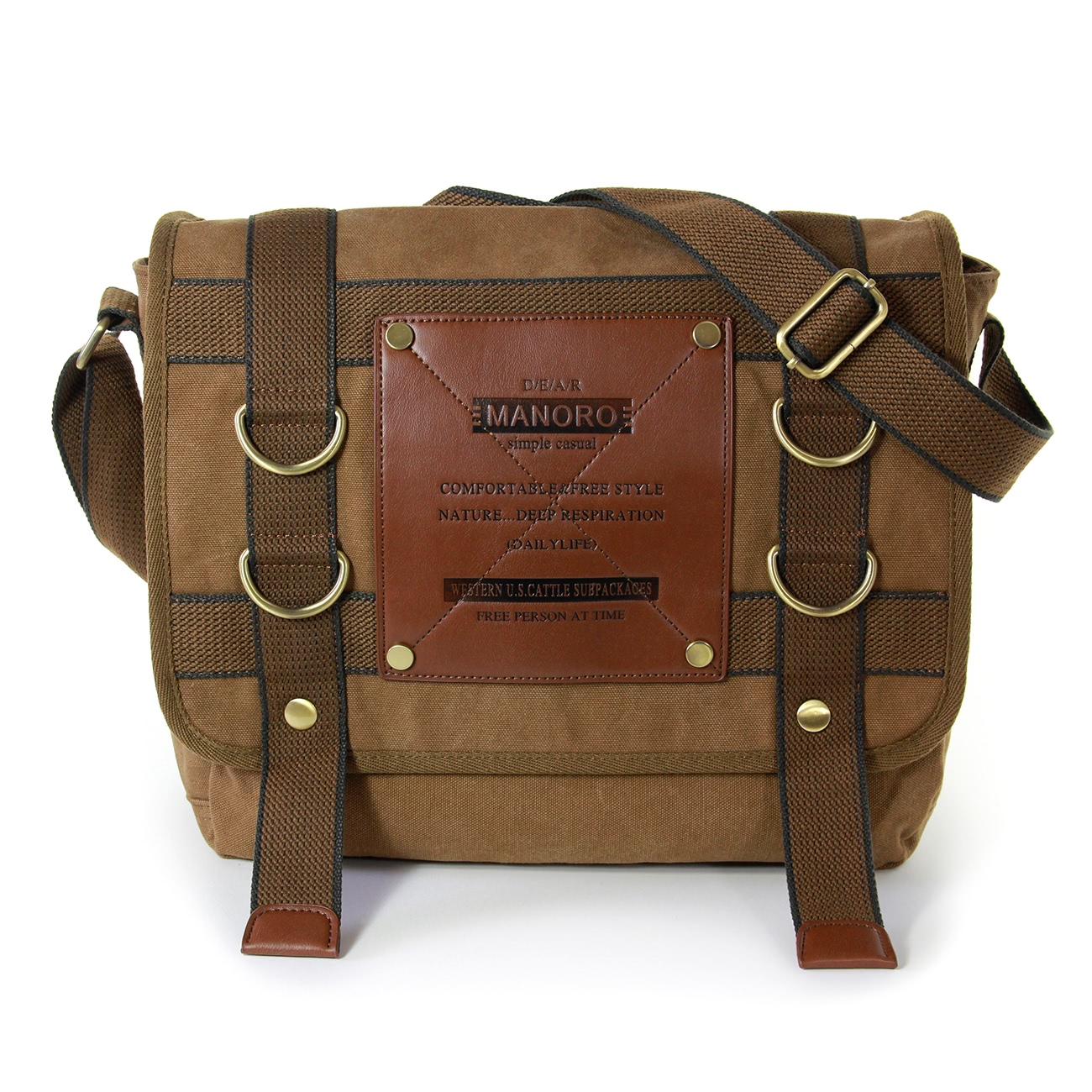 Manoro Umhängetasche, Messenger Bag Canvas khaki, braun Crossover Tasche OTK212N