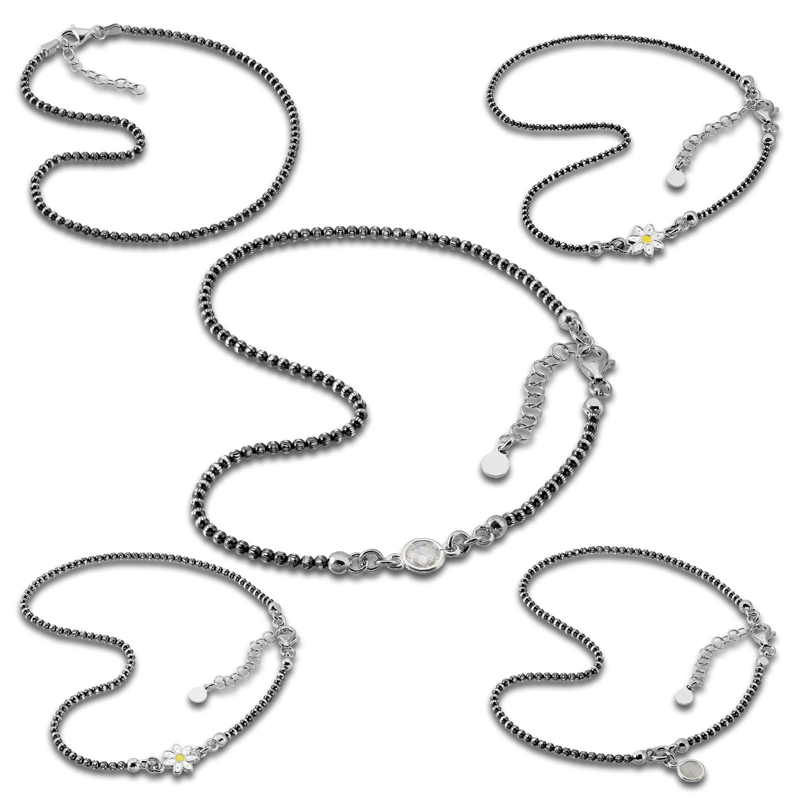SilberDream Fußkette schwarz 925 Sterling Silber Designauswahl Schmuck SDF2900KX