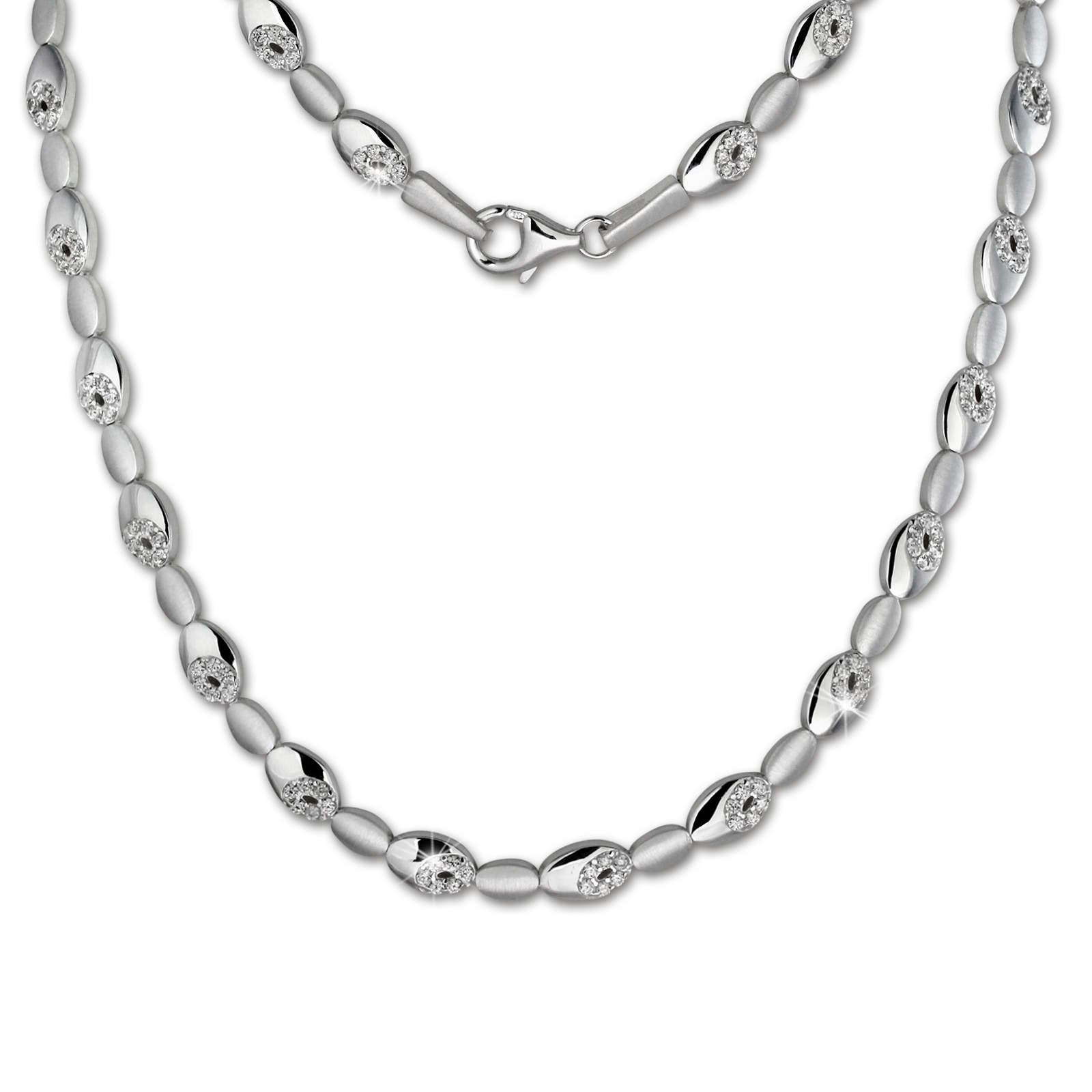 SilberDream Collier Oval Zirkonia wei� 925er Silber 44,5cm Halskette SDK444W