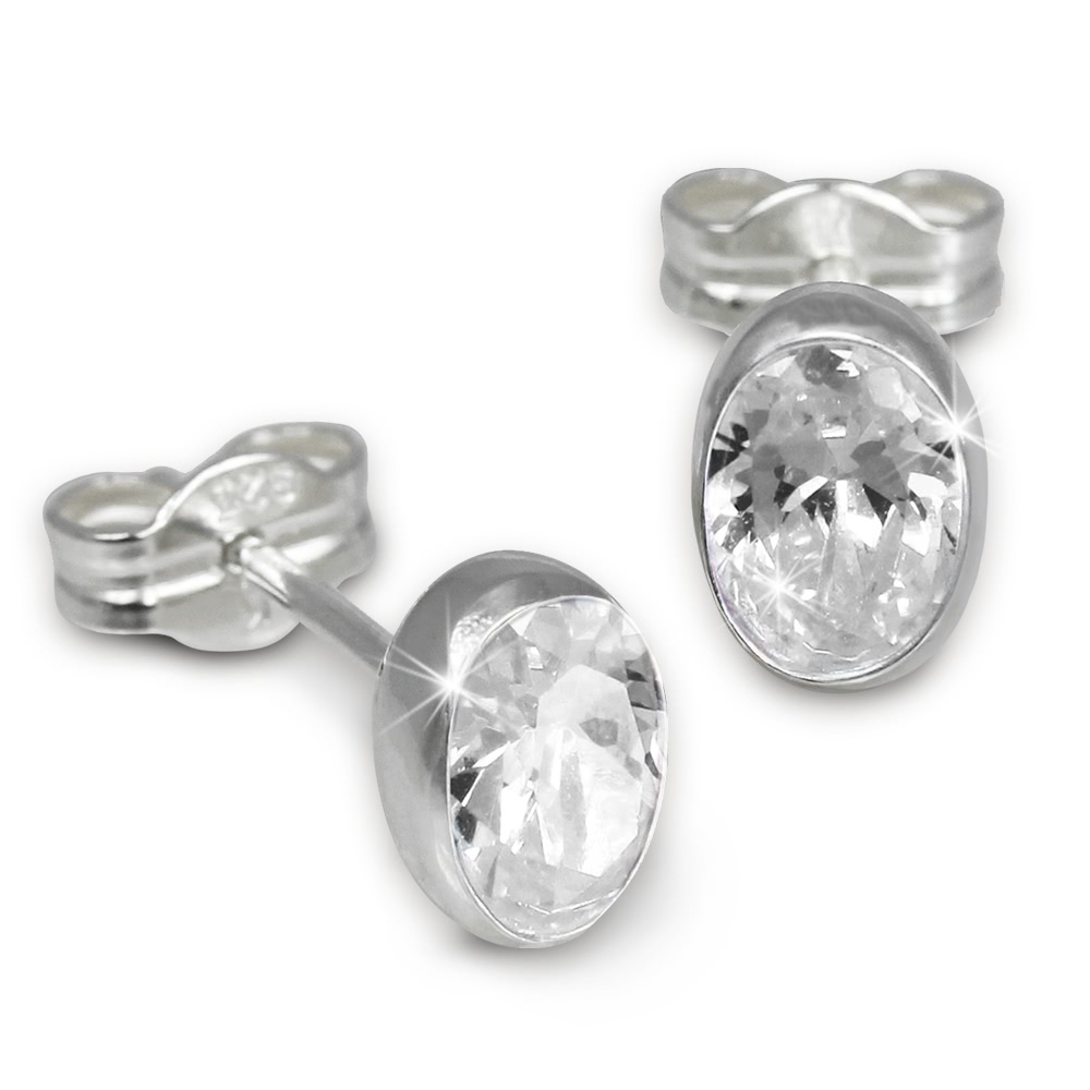 SilberDream Ohrringe Zirkonia oval wei 925 Silber Ohrstecker SDO552W