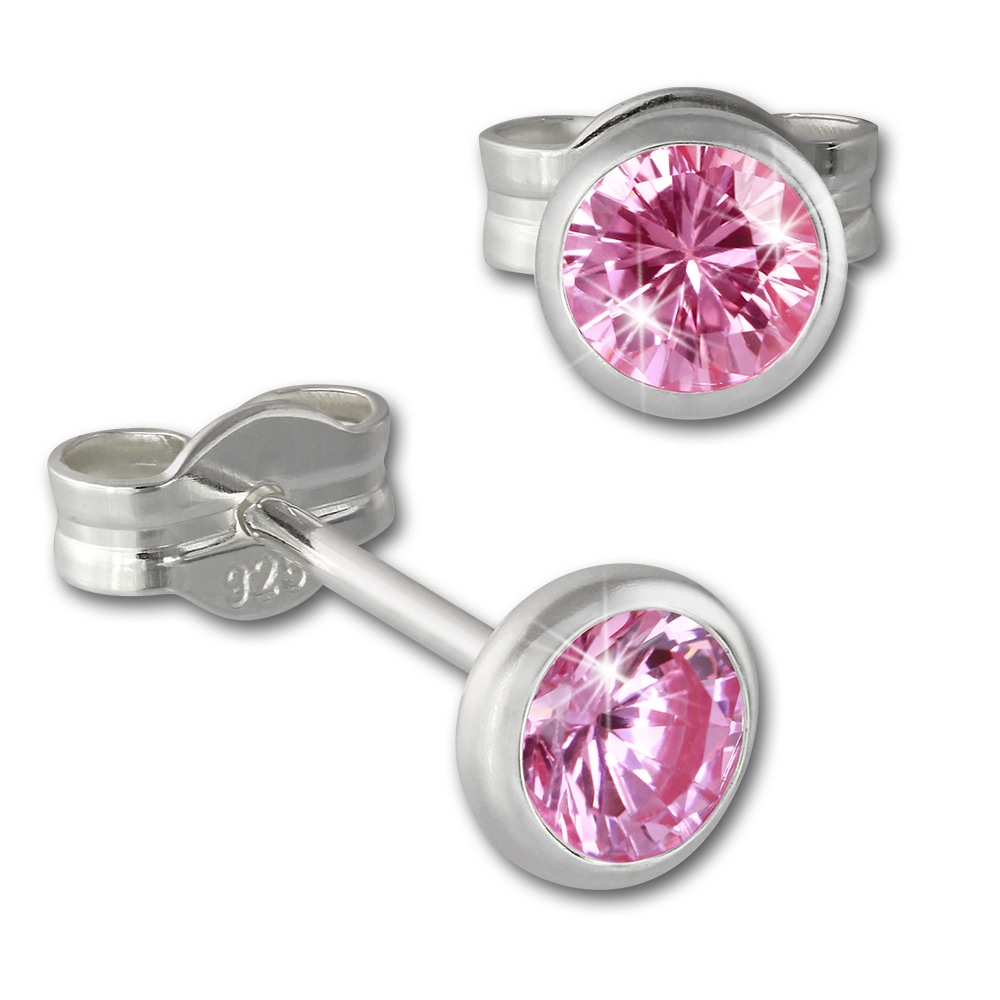 SilberDream Ohrring Zirkonia rosa 4mm 925 Silber Ohrstecker SDO5534A